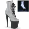 Pleaser Shoes By Pleaser USA Booties And Ankle High Boots FLAMINGO-1020REFL Pleaser Shoes Silver Reflective Exotic Dancer Boots