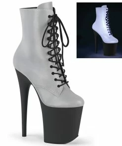 Pleaser Shoes By Pleaser USA Booties And Ankle High Boots FLAMINGO-1020REFL Pleaser Shoes Silver Reflective Exotic Dancer Boots