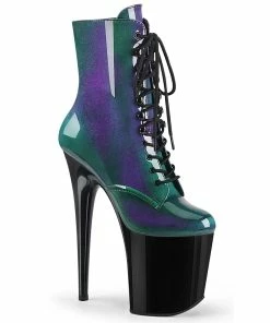 Pleaser Shoes By Pleaser USA Booties And Ankle High Boots FLAMINGO-1020SHG Purple Green Platform Ankle High Stripper Shoe