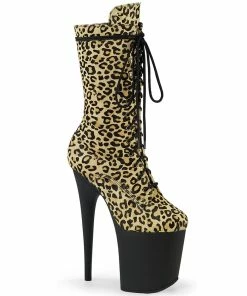 Pleaser Shoes By Pleaser USA FLAMINGO-1050LP Pleaser Shoes Leopard Mid Calf Exotic Dancer Boot Knee High And Mid Calf Boots