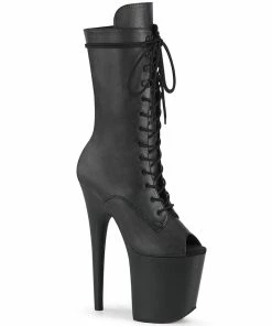 Pleaser Shoes By Pleaser USA FLAMINGO-1051LWR Pleaser Shoes Black Leather Stripper Boot