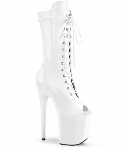 Pleaser Shoes By Pleaser USA Knee High And Mid Calf Boots FLAMINGO-1051 Pleaser Shoes White Patent Open Toe Platform Exotic Dancer Boot