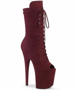 Pleaser Shoes By Pleaser USA FLAMINGO-1051FS Burgundy Faux Suede Exoitc Dancer Boots Booties And Ankle High Boots