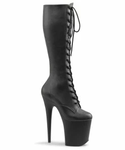 Pleaser Shoes By Pleaser USA FLAMINGO-2023 Black Vegan Knee High Platform Exotic Dancer Boot Knee High And Mid Calf Boots
