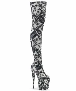 FLAMINGO-3000DP Pleaser Shoe Money Print Thigh High Exotic Dancer Boot Thigh High Boots