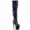 Pleaser Shoes By Pleaser USA FLAMINGO-3004 Pleaser Shoes Clearance Sale Blue Sequin Thigh High