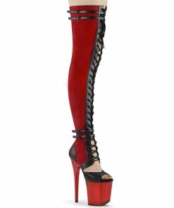 Pleaser Shoes By Pleaser USA FLAMINGO-3027 Pleaser Shoes Black & Red Thigh High Boot Thigh High Boots