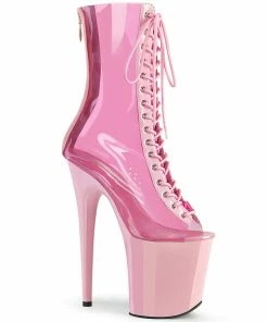 Pleaser Shoes By Pleaser USA FLAMINGO-800-34 Pleaser Shoes Clear Pink Exotic Dancer Boot Booties And Ankle High Boots