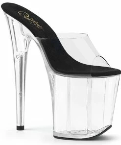 Pleaser Shoes By Pleaser USA FLAMINGO-801 Pleaser Shoes Clear Upper Black Platform Stripper Shoe