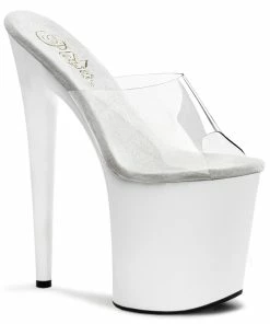 Pleaser Shoes By Pleaser USA FLAMINGO-801 Pleaser Shoes Clear Upper White Platform Stripper Shoe