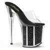 Pleaser Shoes By Pleaser USA FLAMINGO-801G Pleaser Shoes Black Glitter Stripper Shoe 8 Inch Heels