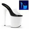 Pleaser Shoes By Pleaser USA FLAMINGO-801UV Pleaser Shoes Neon White Blacklight Reactive Stripper Shoes 8 Inch Heels
