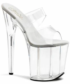 Pleaser Shoes By Pleaser USA FLAMINGO-802 Pleaser Shoes Clear Platform Stripper Sandal 8 Inch Heels