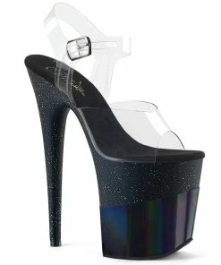 Pleaser Shoes By Pleaser USA FLAMINGO-808-2HGM Pleaser Shoes Black Hologram Exotic Dancer Shoe