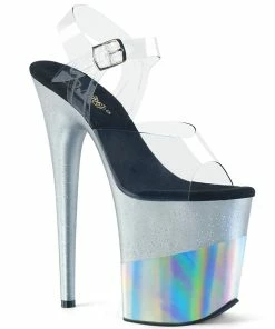 Pleaser Shoes By Pleaser USA FLAMINGO-808-2HGM Pleaser Shoes Silver Pole Dancing Shoes 8 Inch Heels
