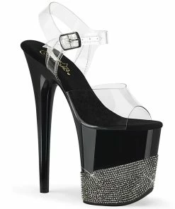 Pleaser Shoes By Pleaser USA 8 Inch Heels FLAMINGO-808-3 Pleaser Shoes Black Platform Clearance Stripper Sandal