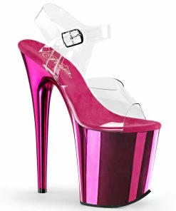 Pleaser Shoes By Pleaser USA FLAMINGO-808 Pleaser Shoes Pink Chrome Exotic Dancer Shoes 8 Inch Heels