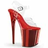 Pleaser Shoes By Pleaser USA FLAMINGO-808 Pleaser Shoes Red Chrome 8 Inch Heel Exotic Dancer Shoe