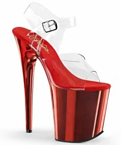 Pleaser Shoes By Pleaser USA FLAMINGO-808 Pleaser Shoes Red Chrome 8 Inch Heel Exotic Dancer Shoe