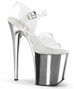 Pleaser Shoes By Pleaser USA FLAMINGO-808 Pleaser Shoes Silver Chrome Exotic Dancer Shoe