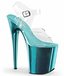 Pleaser Shoes By Pleaser USA 8 Inch Heels FLAMINGO-808 Pleaser Shoes Turquoise Chrome Exotic Dancer Sandal