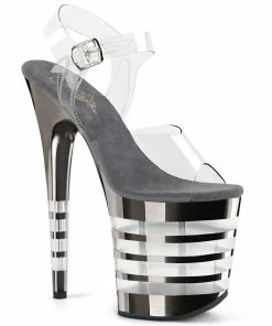 Pleaser Shoes By Pleaser USA FLAMINGO-808CHLN Pleaser Shoes Clearance Pewter Chrome Platform Exotic Dancer Shoes