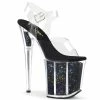 Pleaser Shoes By Pleaser USA 8 Inch Heels FLAMINGO-808GF Pleaser Shoes Black Glitter Exotic Dancer Shoes