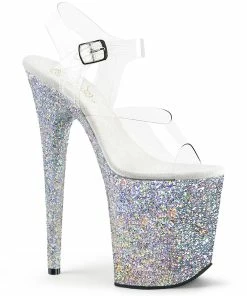 Pleaser Shoes By Pleaser USA 8 Inch Heels FLAMINGO-808LG Pleaser Shoes Silver High Heel Stripper Shoes