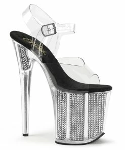 Pleaser Shoes By Pleaser USA FLAMINGO-808SRS Pleaser Shoes Rhinestone Stripper Shoes 8 Inch Heels