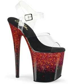 Pleaser Shoes By Pleaser USA FLAMINGO-808SS Pleaser Shoes Red Holographic Stripper Shoes 7 Inch Heels