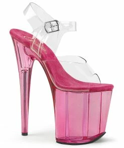 Pleaser Shoes By Pleaser USA FLAMINGO-808T Pleaser Shoes Pink Tint Exotic Dancer Shoes 8 Inch Heels