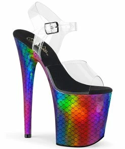 Pleaser Shoes By Pleaser USA 8 Inch Heels FLAMINGO-808WR Pleaser Shoes Rainbow Mermaid Scale Clearance Stripper Shoe