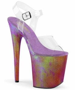 Pleaser Shoes By Pleaser USA FLAMINGO-808WR Pleaser Shoes Purple Holographic Pole Dancing Shoes 8 Inch Heels