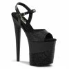 Pleaser Shoes By Pleaser USA FLAMINGO-809-2G Pleaser Shoes Black Glitter Wrapped Exotic Dancer Shoes 8 Inch Heels