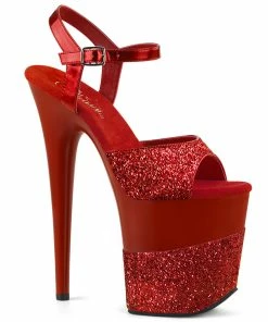 Pleaser Shoes By Pleaser USA FLAMINGO-809-2G Pleaser Shoes Red Glitter 4 Inch Platform Stripper Shoe