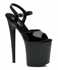 Pleaser Shoes By Pleaser USA 8 Inch Heels FLAMINGO-809 Pleaser Shoes Black Patent Exotic Dancer Shoe