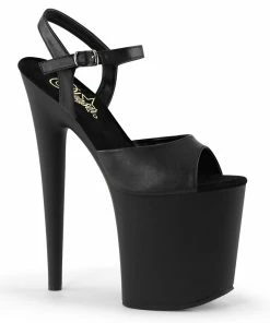 Pleaser Shoes By Pleaser USA 8 Inch Heels FLAMINGO-809 Pleaser Shoes Black Faux Leather Exotic Dancer Shoe