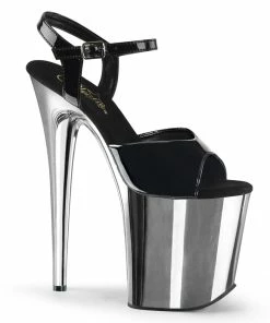 Pleaser Shoes By Pleaser USA 8 Inch Heels FLAMINGO-809 Pleaser Shoes Silver Chrome Exotic Dancer Sandal