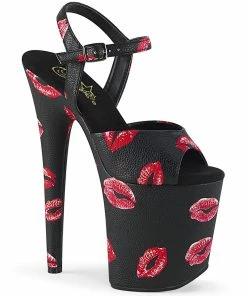 Pleaser Shoes By Pleaser USA FLAMINGO-809KISSES Pleaser Shoes Lip Print Sexy Stripper Sandal 8 Inch Heels
