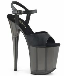 Pleaser Shoes By Pleaser USA FLAMINGO-809T Pleaser Shoes Black Faux Leather Platform Exotic Dancer Shoe 8 Inch Heels