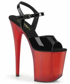 Pleaser Shoes By Pleaser USA FLAMINGO-809T Pleaser Shoes Black Upper Red Tinted Stripper Shoe