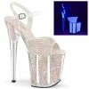 Pleaser Shoes By Pleaser USA FLAMINGO-810UVG Pleaser Shoes UV Reactive Opal Glitter Exotic Dancer Shoes 8 Inch Heels