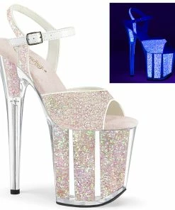 Pleaser Shoes By Pleaser USA FLAMINGO-810UVG Pleaser Shoes UV Reactive Opal Glitter Exotic Dancer Shoes 8 Inch Heels