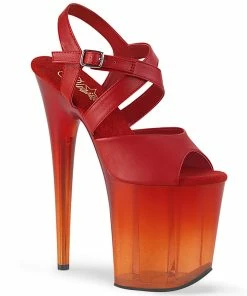 Pleaser Shoes By Pleaser USA FLAMINGO-822T Pleaser Shoes Red Ombre Tinted 8 Inch Exotic Dancer Shoes 8 Inch Heels