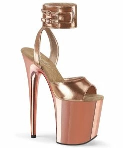 Pleaser Shoes By Pleaser USA FLAMINGO-891 Pleaser Shoes Rose Gold Cuffed Exotic Dancer Shoes 8 Inch Heels
