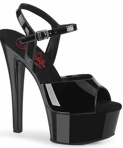 Pleaser Shoes By Pleaser USA GLEAM-609 Pleaser Shoes Black Patent Platform Sandal 6 Inch Heels