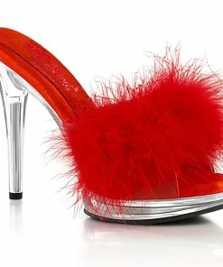 Fabulicious Shoes By Pleaser USA Sexy Sandals GLORY-501F-8 Pleaser Shoes Red Marabou Valentine's Day Shoe
