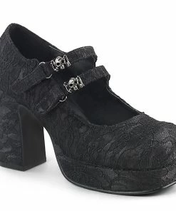 Women's Demonia Footwear GOTHIKA-09 Demonia Shoes Black Satin Lace Gothic Pump