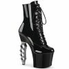 Pleaser Shoes By Pleaser USA IRONGRIP-1020 Pleaser Shoes Black Patent Stripper Shoes Booties And Ankle High Boots