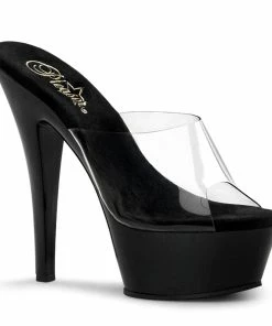 Pleaser Shoes By Pleaser USA KISS-201 Pleaser Shoes Clear Upper Black Platform Stripper Shoe 6 Inch Heels